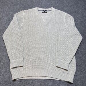 Benson NYC Sweater Mens XL Grey Italian Cashmere Waffle Knit Crew Neck Pullover￼